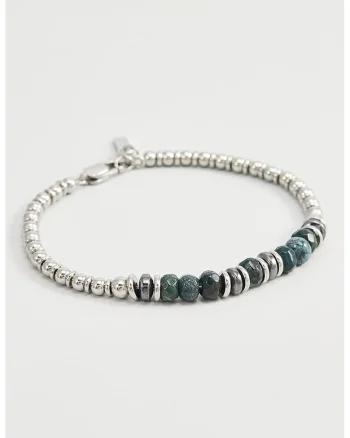 Bratara de otel inoxidabil, cu agate, Verde/Argintiu inchis