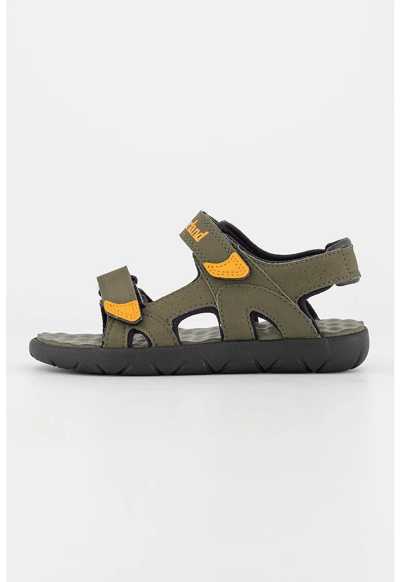 Sandale cu velcro si imprimeu logo Perkins Row 2, Verde inchis