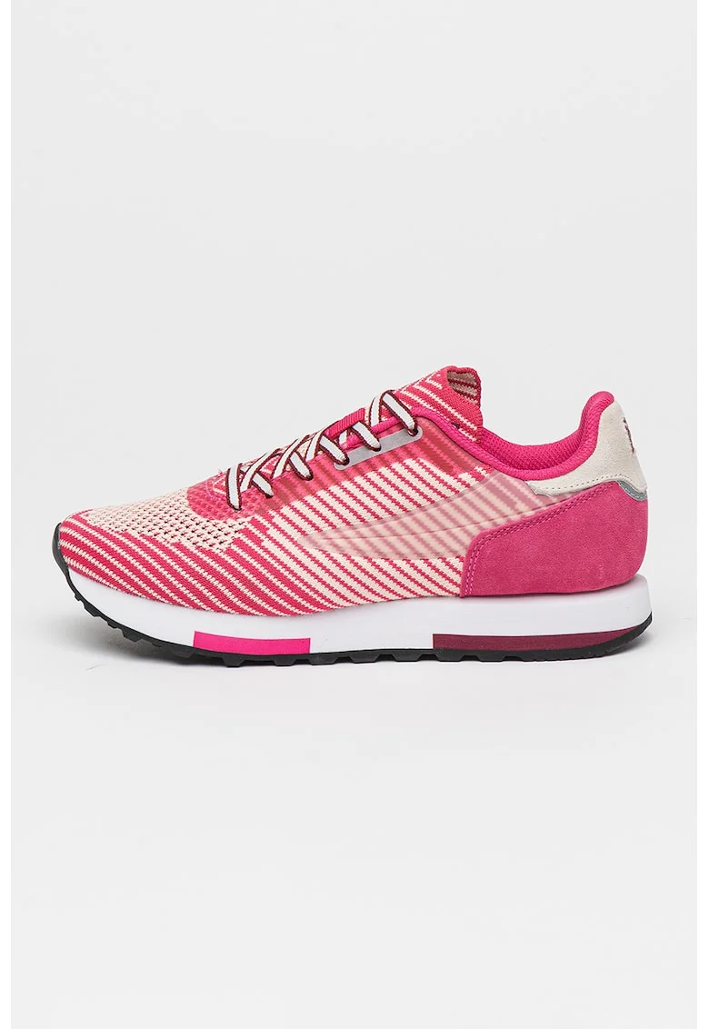 Pantofi sport cu insertii din piele intoarsa Retronique 22, Alb fildes/Roz zmeuriu