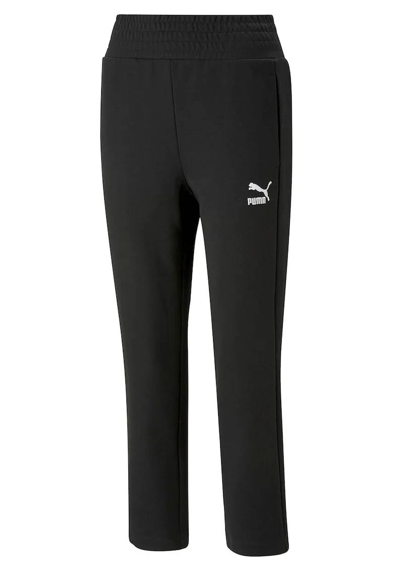 Pantaloni sport cu detaliu logo si talie inalta T7, Negru