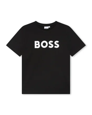 Tricou din bumbac cu imprimeu logo contrastant, Negru