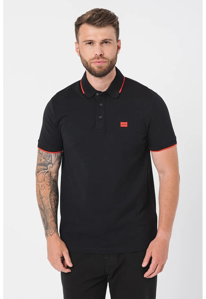 Tricou polo slim fit Deresino, Rosu/Negru