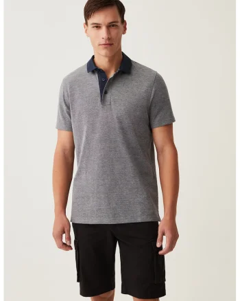 Tricou polo din bumbac, Albastru melange