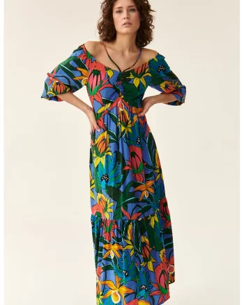 Rochie lunga cu imprimeu floral, Multicolor