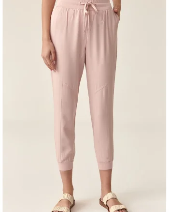 Pantaloni jogger crop din lyocell, Roz prafuit