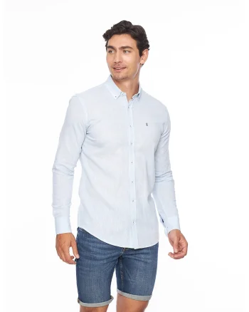 Camasa slim fit de in, Albastru deschis