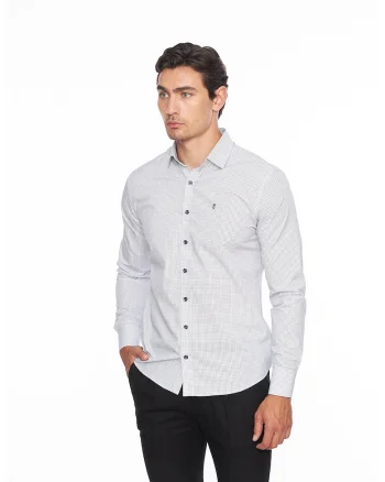 Camasa slim fit cu model, Alb/Albastru