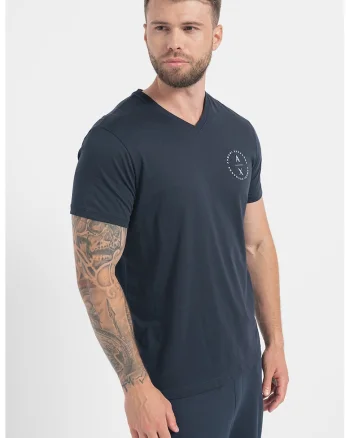 Tricou cu decolteu in V si logo, Bleumarin