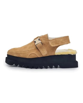 Pantofi slingback din piele intoarsa cu talpa flatform, Caramel
