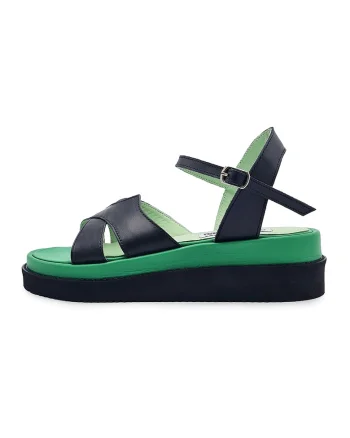 Sandale din piele cu talpa wedge si aspect contrastant, Verde/Negru