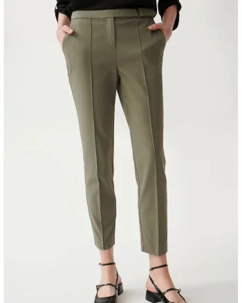 Pantaloni chino crop cu talie medie, Kaki