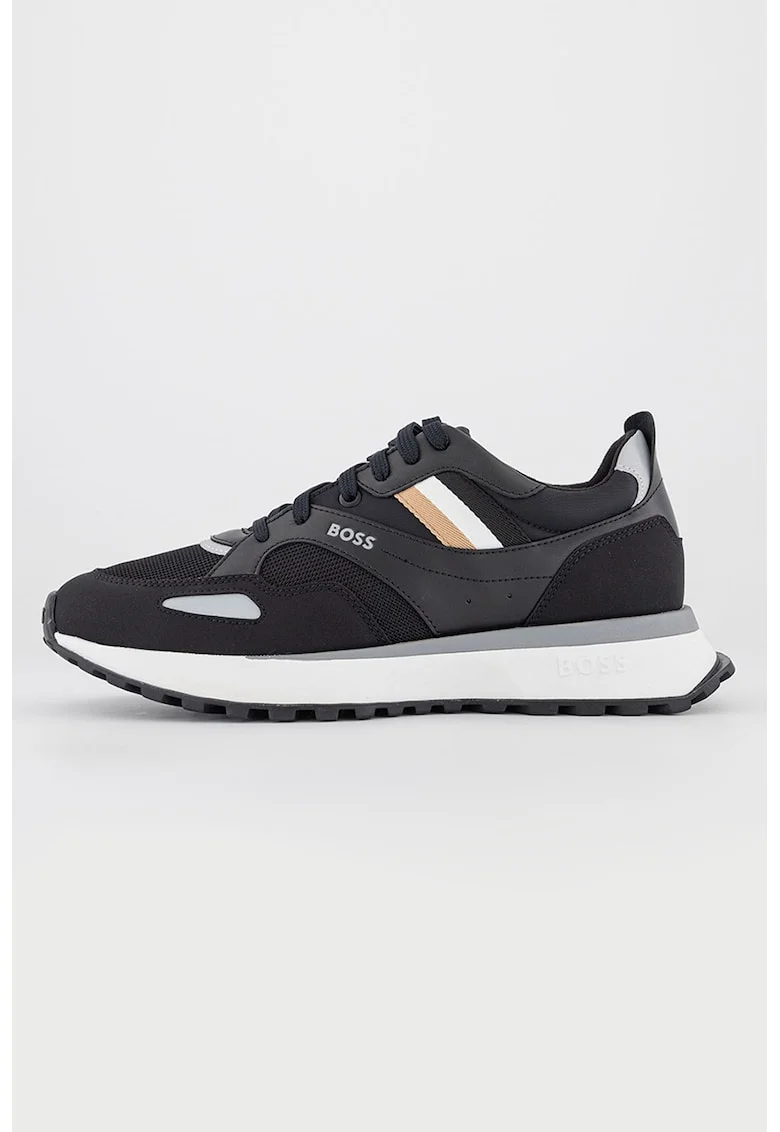 Pantofi sport cu garnituri din piele ecologica, Negru