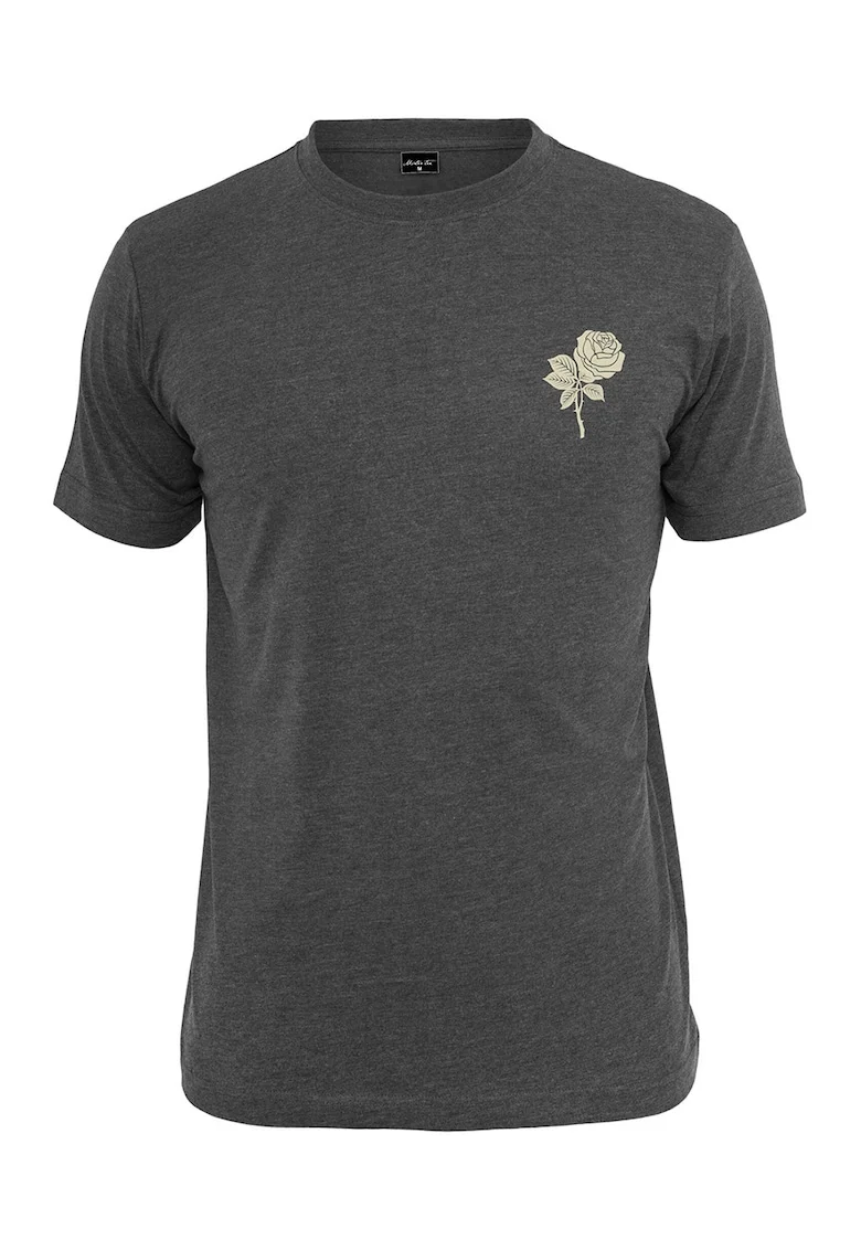 Tricou unisex cu decolteu la baza gatului si imprimeu, Gri antracit