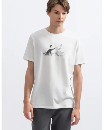 Tricou unisex cu imprimeu grafic, Alb murdar