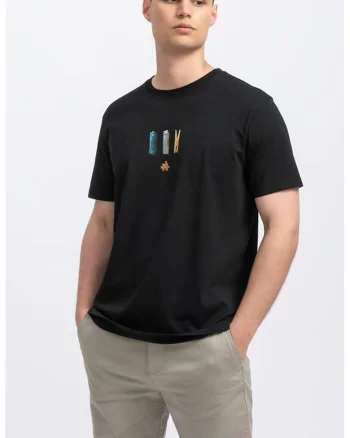 Tricou unisex de bumbac cu imprimeu grafic, Negru