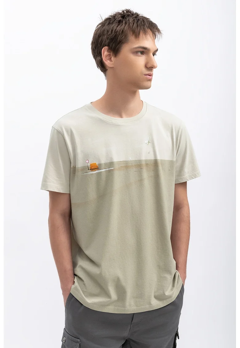 Tricou unisex de bumbac cu decolteu la baza gatului, Gri