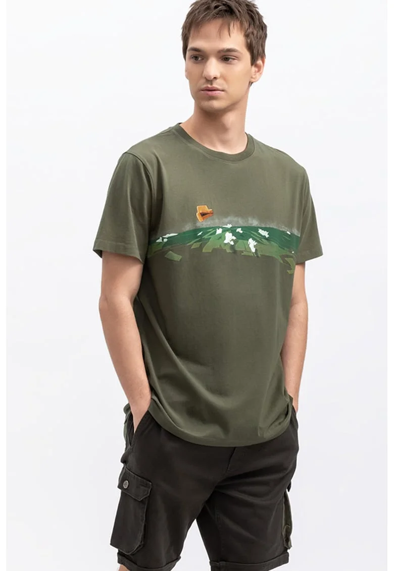 Tricou unisex cu imprimeu, Verde inchis