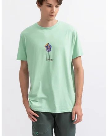 Tricou unisex cu decolteu la baza gatului si imprimeu, Verde menta