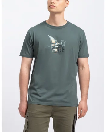 Tricou unisex cu imprimeu pe piept, Verde inchis