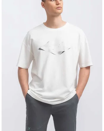 Tricou unisex de bumbac cu maneci cazute, Alb murdar