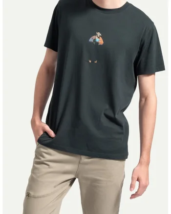 Tricou unisex cu imprimeu si decolteu la baza gatului, Verde inchis