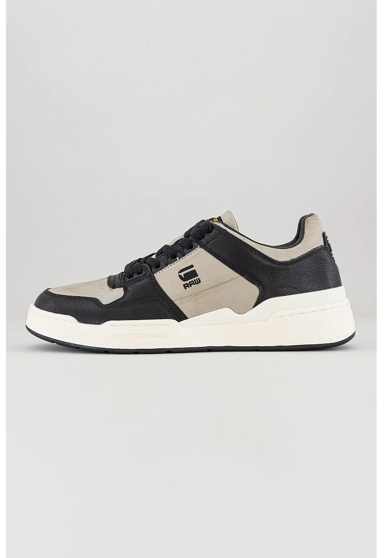 Pantofi sport de piele ecologica cu logo, Negru/Gri deschis