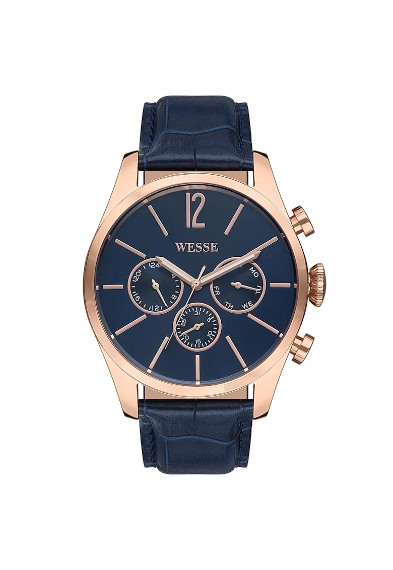 Ceas barbatesc  model WWG200101, bleumarin, curea albastra, rezistenta la apa 5 ATM, mecanism quartz