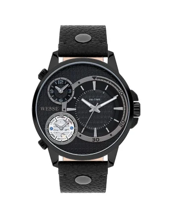 Ceas barbati  mecanism Quartz, rezistenta la apa 5 ATM, negru, curea din piele
