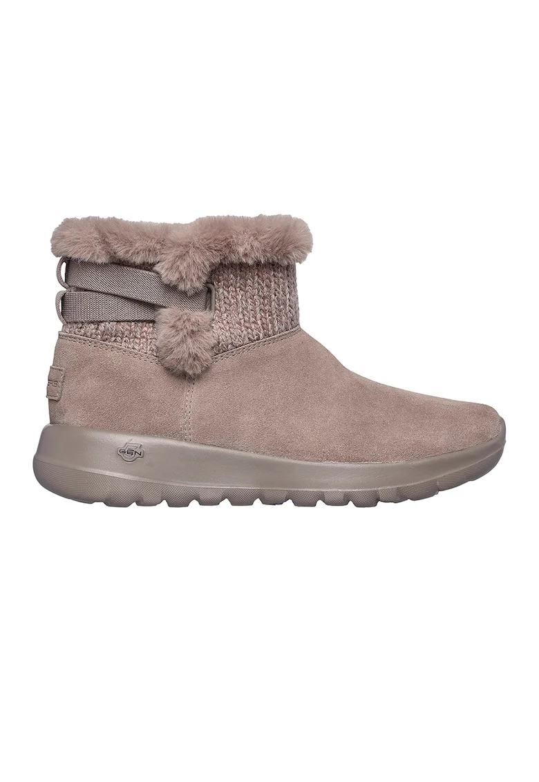 Ghete de piele intoarsa si material textil On-The-Go, Maro taupe deschis