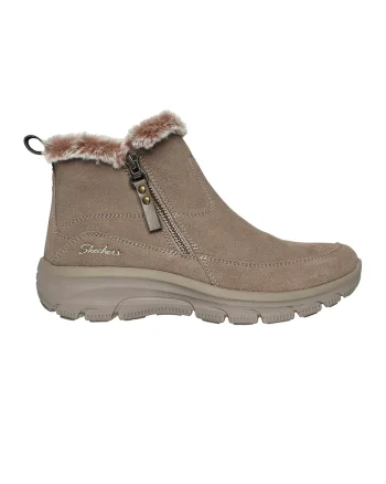 Ghete de piele intoarsa cu garnitura de blana sintetica, Maro taupe deschis