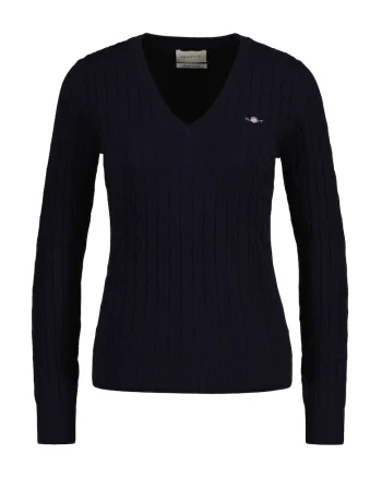 Pulover slim fit cu model torsade si decolteu in V, Albastru
