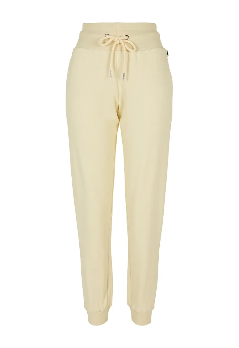 Pantaloni de trening cu talie inalta si snur de ajustare, Galben pal