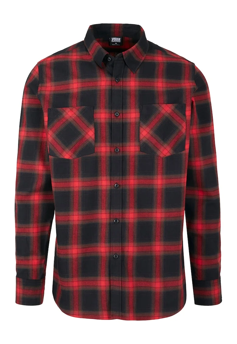 Camasa cu model in carouri si buzunare aplicate, Rosu/Negru