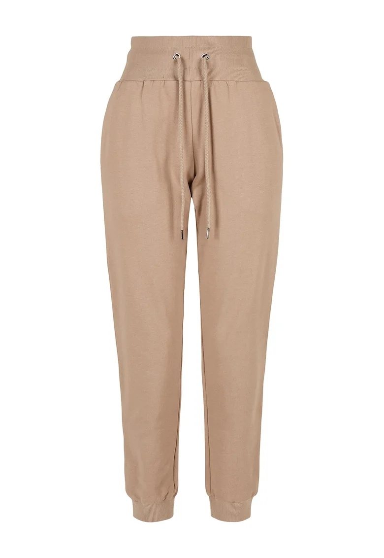 Pantaloni de trening cu talie inalta si snur de ajustare, Bej