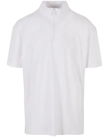 Tricou din bumbac cu fermoar scurt si model uni, Alb