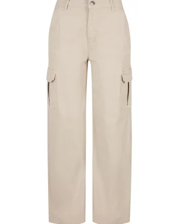 Pantaloni cargo cu croiala dreapta si talie inalta, Bej