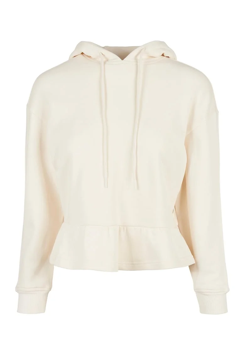 Hanorac din bumbac organic cu terminatie peplum, Crem