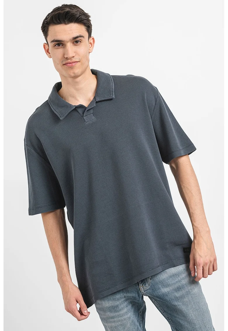 Tricou polo cu aspect texturat, Albastru prafuit