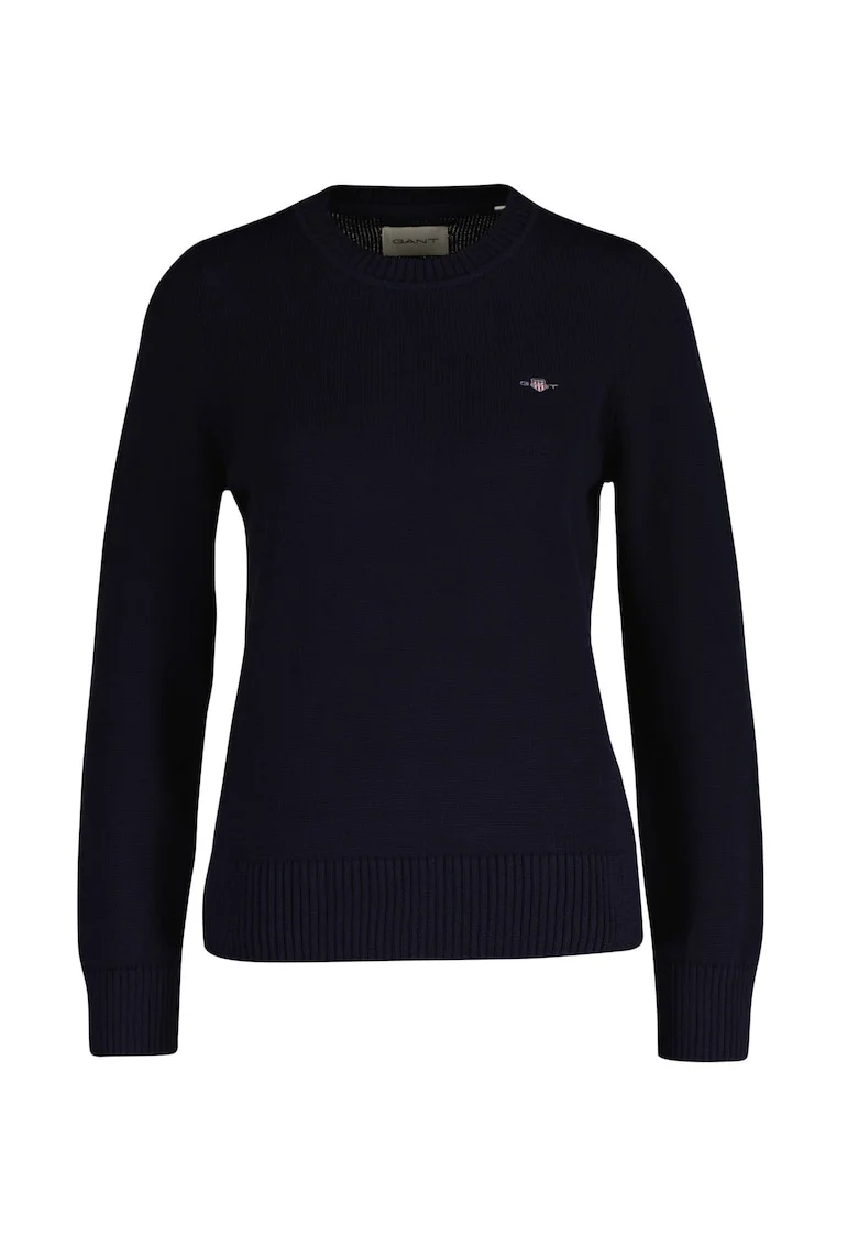 Pulover slim fit cu decolteu la baza gatului si logo, Albastru