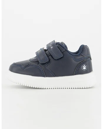 Pantofi sport cu garnituri din piele ecologica Lou, Alb optic/Bleumarin
