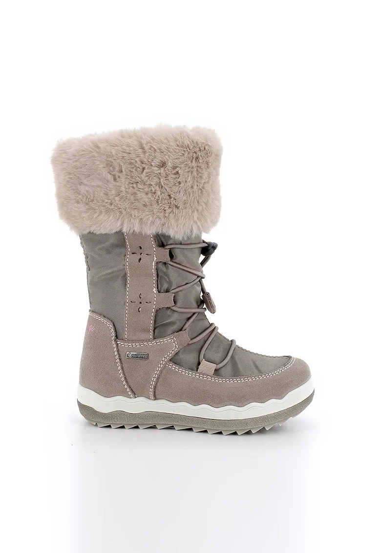 Cizme mid-calf cu garnituri de piele intoarsa, Maro taupe