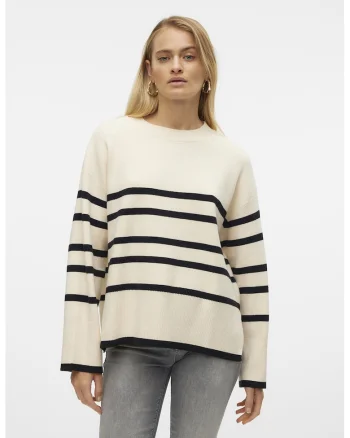 Pulover lejer cu model in dungi, Negru/Crem