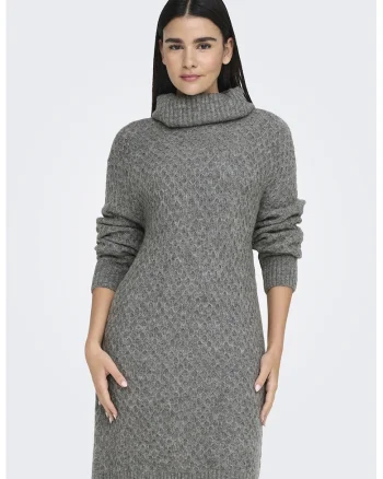 Rochie-pulover cu guler inalt, Gri inchis