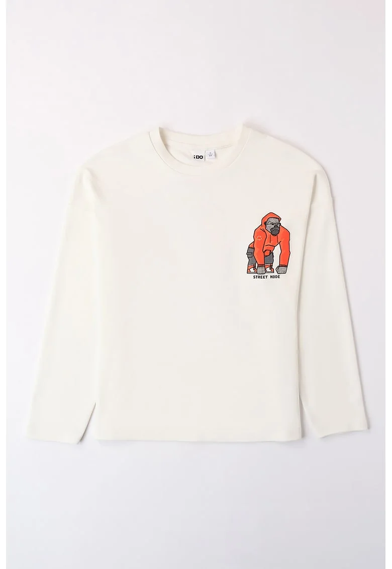 Bluza cu imprimeu grafic, Alb fildes/Portocaliu mandarina