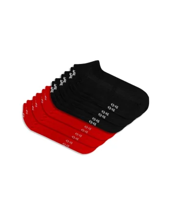 Set 6 perechi, Sosete Scurte din Bumbac Pieptanat,  fara cusatura, respirabile si confortabile, Rosu/Negru