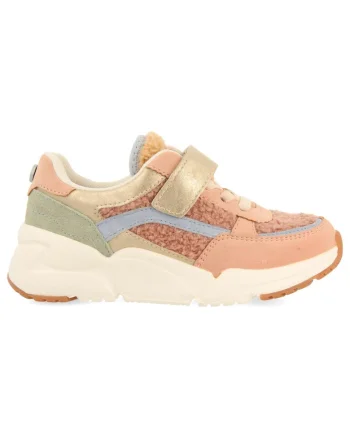 Pantofi sport cu insertii de piele intoarsa, Auriu/Portocaliu persan