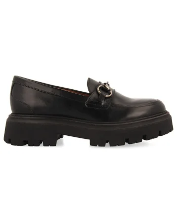 Pantofi loafer de piele cu aplicatie metalica, Negru