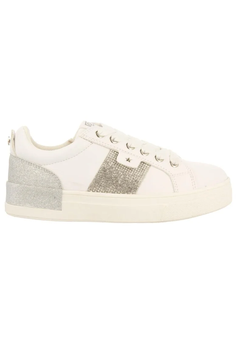 Pantofi sport de piele ecologica cu strasuri, Alb