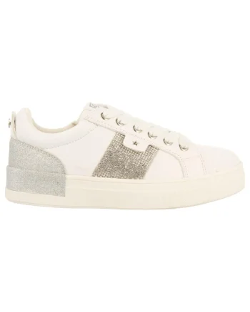 Pantofi sport de piele ecologica cu strasuri, Alb