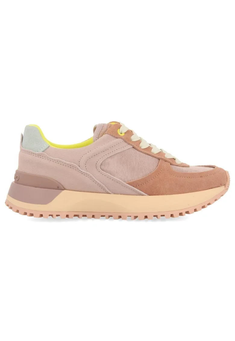 Pantofi sport cu insertii de piele intoarsa, Portocaliu persan/Roz prafuit